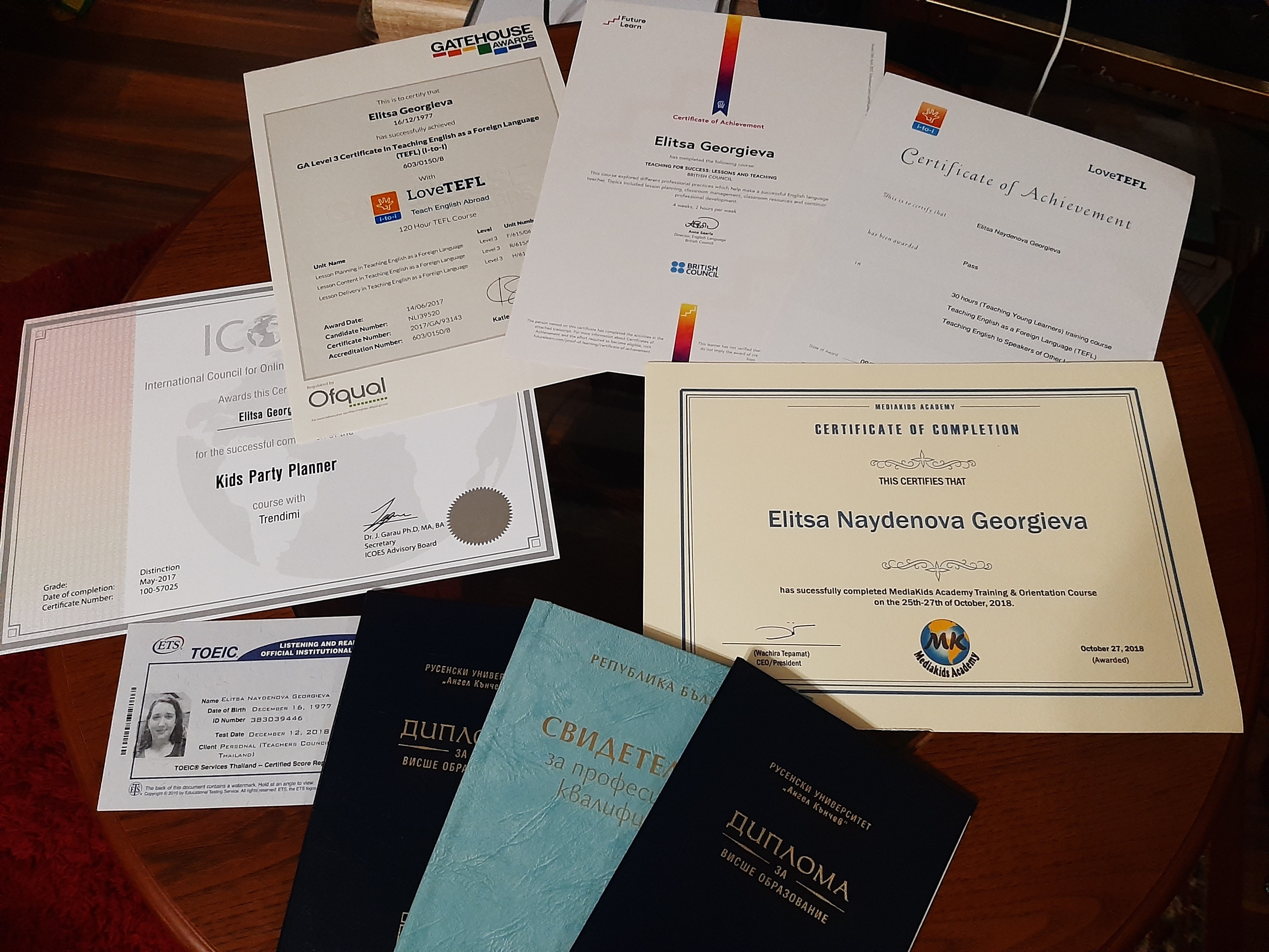 Дипломи на Елица Георгиева